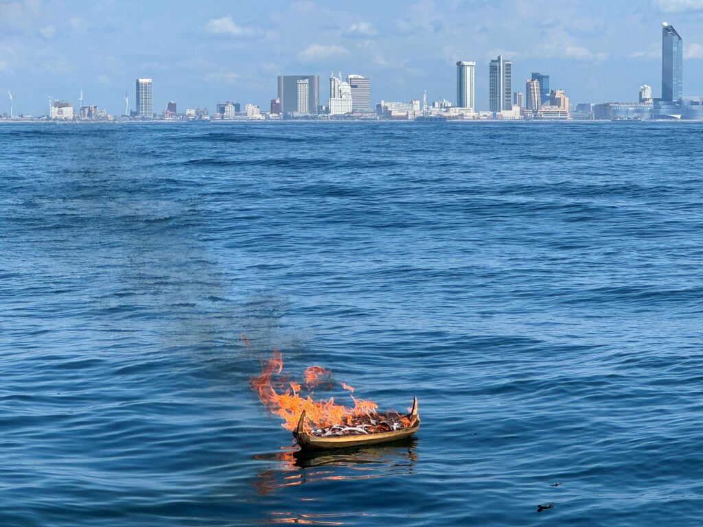 Viking Burial At Sea facilitated by Metamorphosis Boat Charters